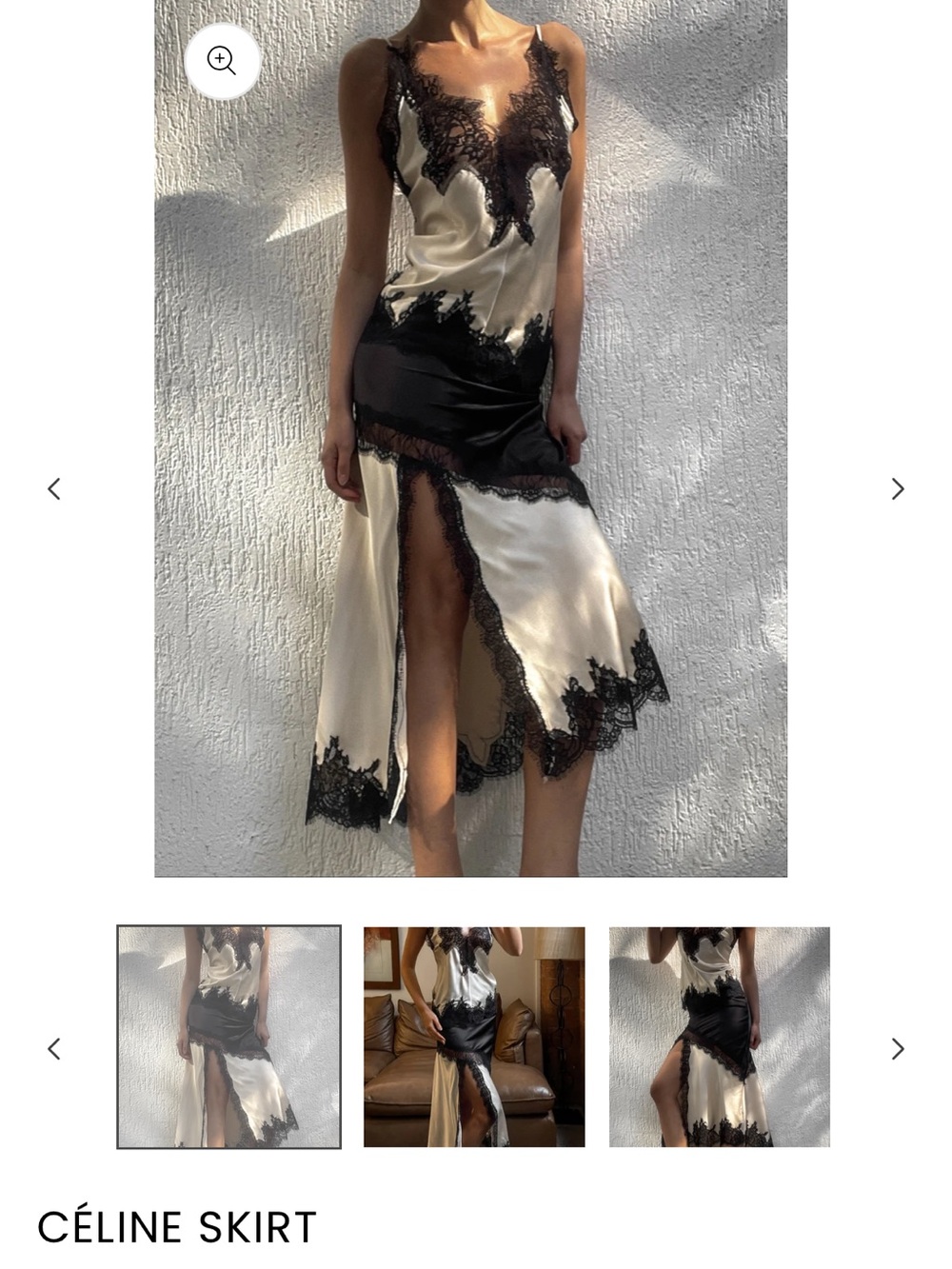 Cream & Black Lace-Trim Silk Slip Skirt